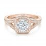 14k Rose Gold 14k Rose Gold Custom Diamond Halo And Hand Engraved Engagement Ring - Flat View -  100287 - Thumbnail