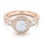 14k Rose Gold 14k Rose Gold Custom Diamond Halo And Hand Engraved Engagement Ring - Flat View -  100813 - Thumbnail