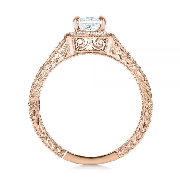 14k Rose Gold 14k Rose Gold Custom Diamond Halo And Hand Engraved Engagement Ring - Front View -  100277