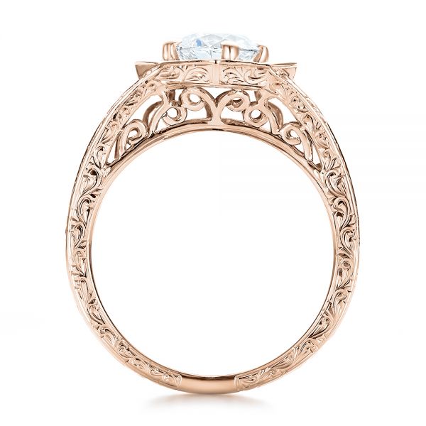 18k Rose Gold 18k Rose Gold Custom Diamond Halo And Hand Engraved Engagement Ring - Front View -  100714