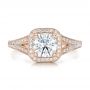 18k Rose Gold 18k Rose Gold Custom Diamond Halo And Hand Engraved Engagement Ring - Top View -  100287 - Thumbnail