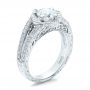 18k White Gold Custom Diamond Halo And Hand Engraved Engagement Ring - Three-Quarter View -  100714 - Thumbnail