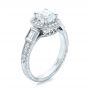 14k White Gold Custom Diamond Halo And Hand Engraved Engagement Ring - Three-Quarter View -  100813 - Thumbnail