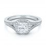 18k White Gold 18k White Gold Custom Diamond Halo And Hand Engraved Engagement Ring - Flat View -  100277 - Thumbnail
