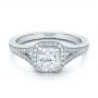 18k White Gold 18k White Gold Custom Diamond Halo And Hand Engraved Engagement Ring - Flat View -  100277 - Thumbnail