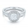 18k White Gold 18k White Gold Custom Diamond Halo And Hand Engraved Engagement Ring - Flat View -  100813 - Thumbnail
