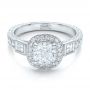 14k White Gold Custom Diamond Halo And Hand Engraved Engagement Ring - Flat View -  100813 - Thumbnail