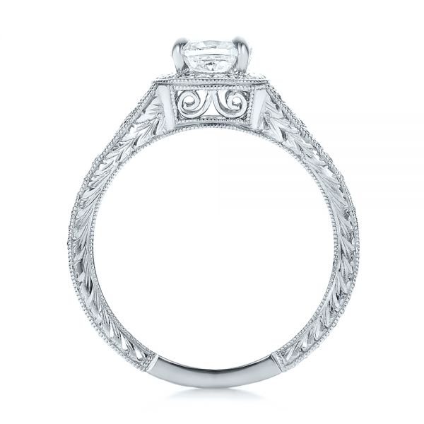 Platinum Platinum Custom Diamond Halo And Hand Engraved Engagement Ring - Front View -  100277