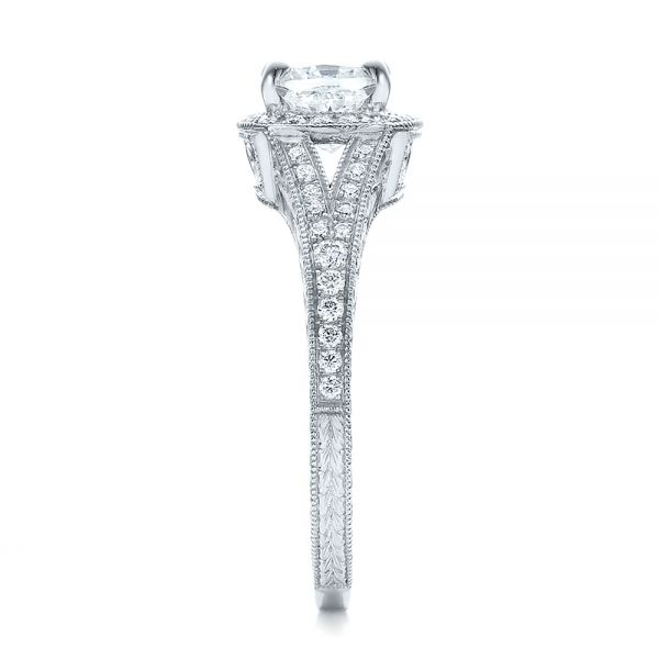  Platinum Platinum Custom Diamond Halo And Hand Engraved Engagement Ring - Side View -  100277