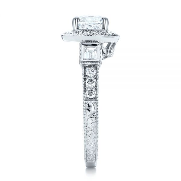  Platinum Platinum Custom Diamond Halo And Hand Engraved Engagement Ring - Side View -  100813
