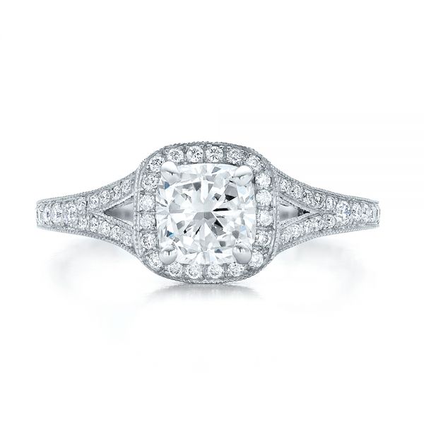  Platinum Platinum Custom Diamond Halo And Hand Engraved Engagement Ring - Top View -  100277