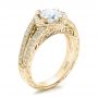 14k Yellow Gold 14k Yellow Gold Custom Diamond Halo And Hand Engraved Engagement Ring - Three-Quarter View -  100714 - Thumbnail