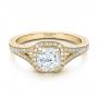 18k Yellow Gold 18k Yellow Gold Custom Diamond Halo And Hand Engraved Engagement Ring - Flat View -  100277 - Thumbnail