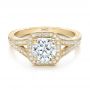 18k Yellow Gold 18k Yellow Gold Custom Diamond Halo And Hand Engraved Engagement Ring - Flat View -  100287 - Thumbnail