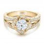 18k Yellow Gold 18k Yellow Gold Custom Diamond Halo And Hand Engraved Engagement Ring - Flat View -  100714 - Thumbnail