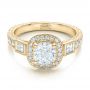 14k Yellow Gold 14k Yellow Gold Custom Diamond Halo And Hand Engraved Engagement Ring - Flat View -  100813 - Thumbnail