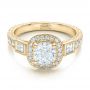 18k Yellow Gold 18k Yellow Gold Custom Diamond Halo And Hand Engraved Engagement Ring - Flat View -  100813 - Thumbnail