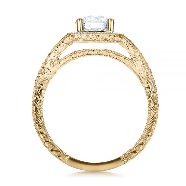 14k Yellow Gold 14k Yellow Gold Custom Diamond Halo And Hand Engraved Engagement Ring - Front View - 100287