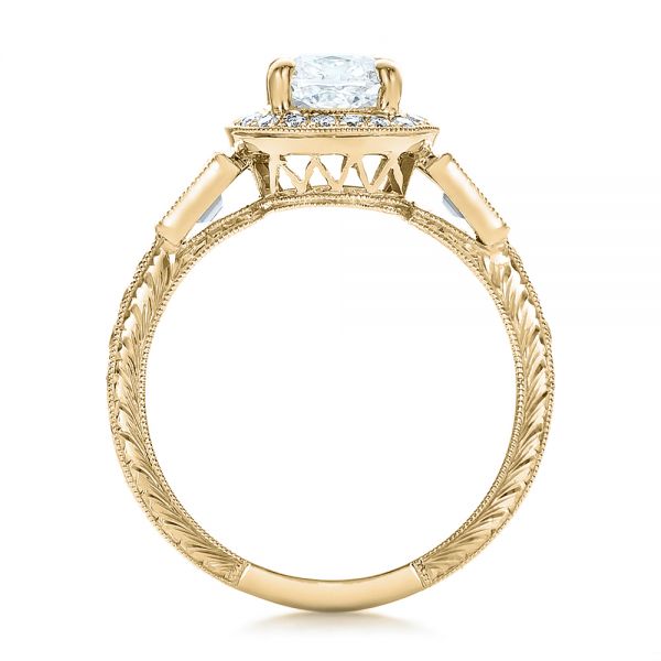 18k Yellow Gold 18k Yellow Gold Custom Diamond Halo And Hand Engraved Engagement Ring - Front View -  100813