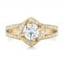 14k Yellow Gold 14k Yellow Gold Custom Diamond Halo And Hand Engraved Engagement Ring - Top View -  100714 - Thumbnail