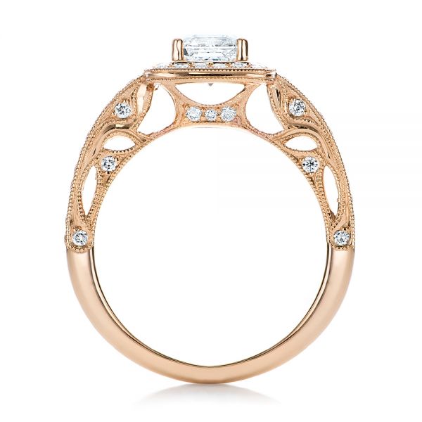 14k Rose Gold Custom Diamond Halo Engagement Ring - Front View -  102098