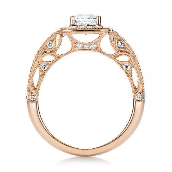 14k Rose Gold Custom Diamond Halo Engagement Ring - Front View - 102098