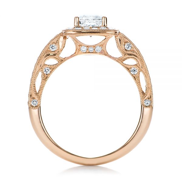 18k Rose Gold 18k Rose Gold Custom Diamond Halo Engagement Ring - Front View -  102098