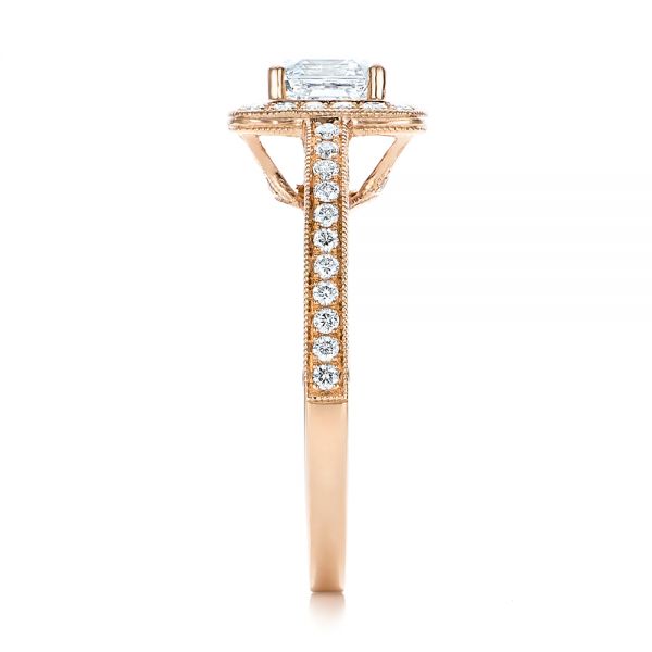 14k Rose Gold Custom Diamond Halo Engagement Ring - Side View - 102098