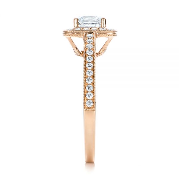 14k Rose Gold Custom Diamond Halo Engagement Ring - Side View -  102098