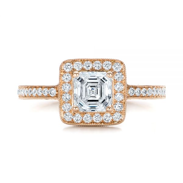 14k Rose Gold Custom Diamond Halo Engagement Ring - Top View -  102098