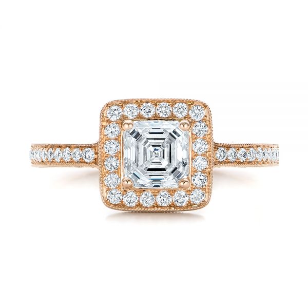 14k Rose Gold Custom Diamond Halo Engagement Ring - Top View - 102098