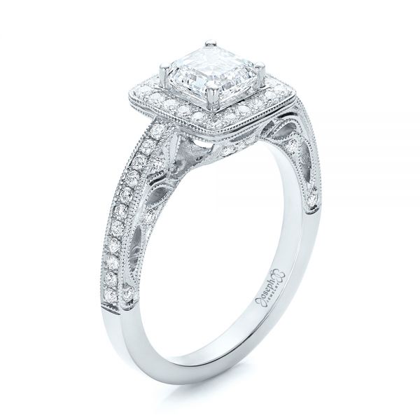 18k White Gold 18k White Gold Custom Diamond Halo Engagement Ring - Three-Quarter View -  102098