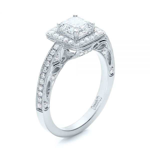 Platinum Platinum Custom Diamond Halo Engagement Ring - Three-Quarter View - 102098