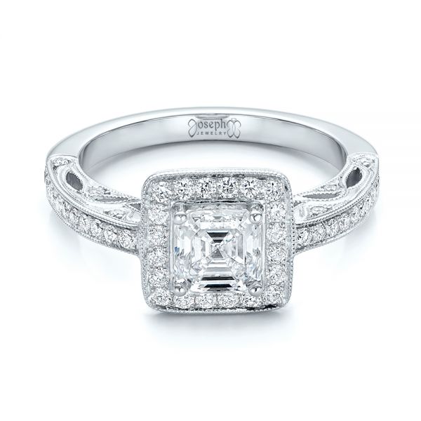 14k White Gold 14k White Gold Custom Diamond Halo Engagement Ring - Flat View -  102098