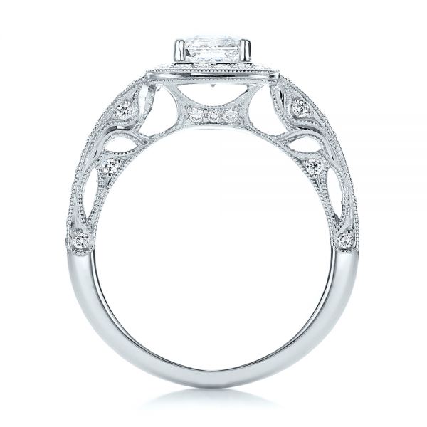 18k White Gold 18k White Gold Custom Diamond Halo Engagement Ring - Front View -  102098