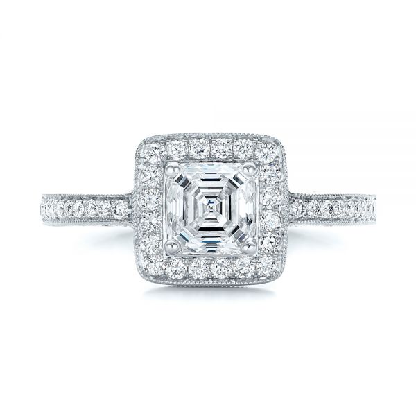 18k White Gold 18k White Gold Custom Diamond Halo Engagement Ring - Top View -  102098