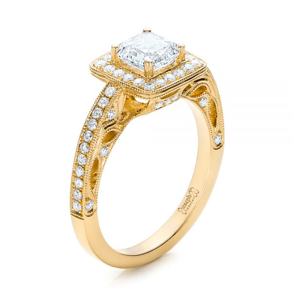 18k Yellow Gold 18k Yellow Gold Custom Diamond Halo Engagement Ring - Three-Quarter View -  102098