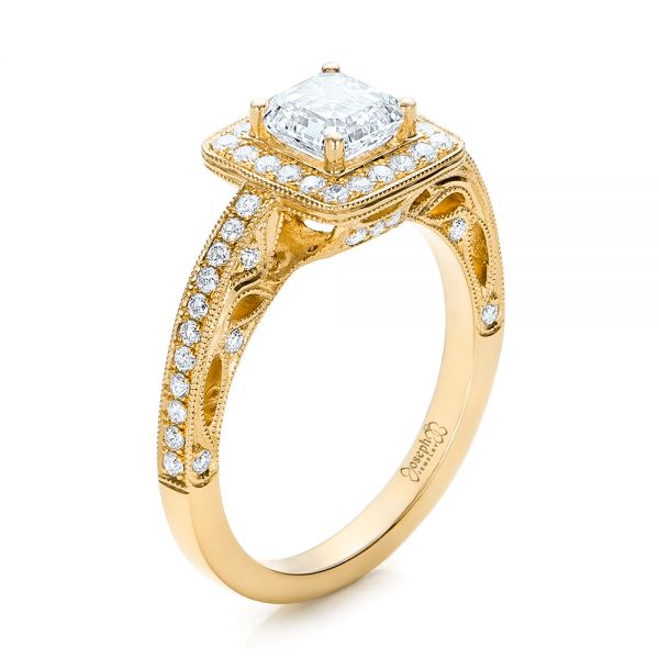 14k Yellow Gold 14k Yellow Gold Custom Diamond Halo Engagement Ring - Three-Quarter View - 102098