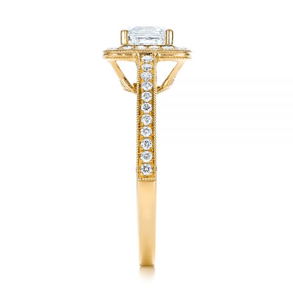 18k Yellow Gold 18k Yellow Gold Custom Diamond Halo Engagement Ring - Side View -  102098