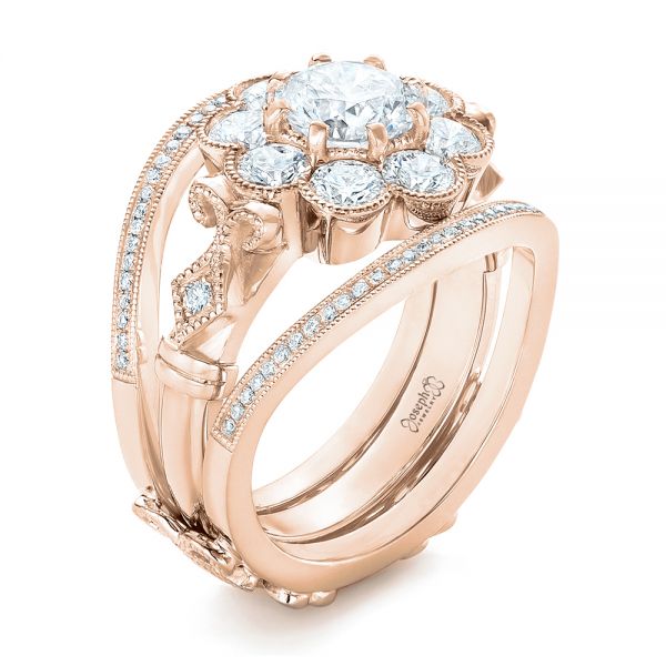 18k Rose Gold 18k Rose Gold Custom Diamond Interlocking Engagement Ring - Three-Quarter View -  102845