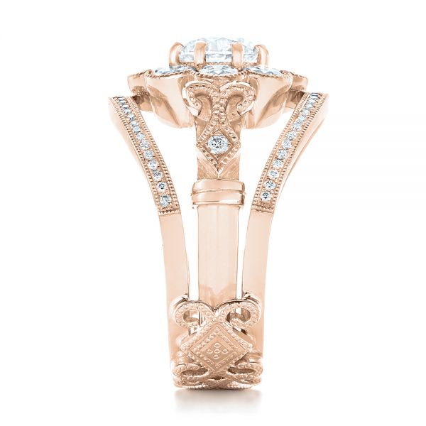 18k Rose Gold 18k Rose Gold Custom Diamond Interlocking Engagement Ring - Side View -  102845