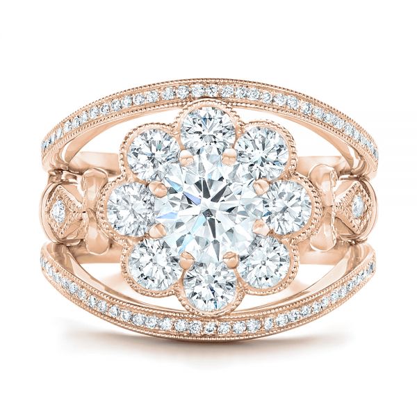 18k Rose Gold 18k Rose Gold Custom Diamond Interlocking Engagement Ring - Top View -  102845