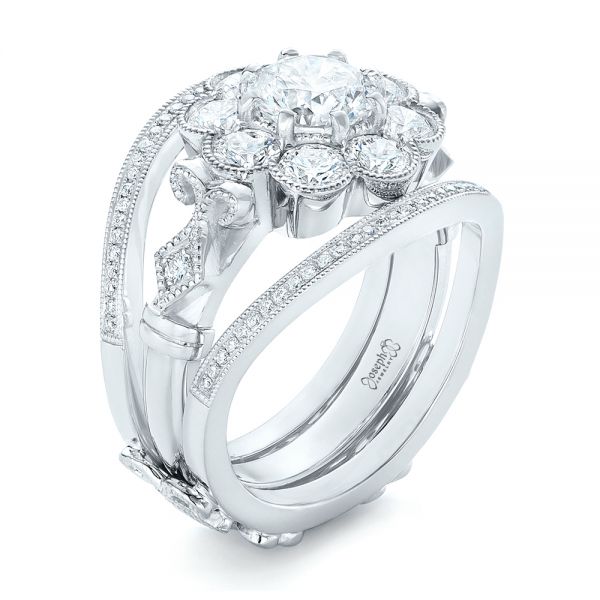  Platinum Custom Diamond Interlocking Engagement Ring - Three-Quarter View -  102845
