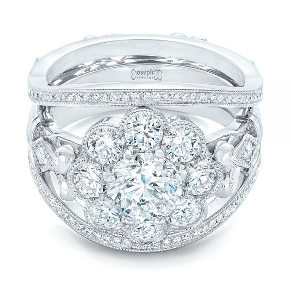 18k White Gold 18k White Gold Custom Diamond Interlocking Engagement Ring - Flat View -  102845