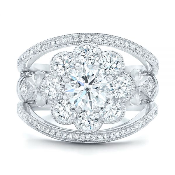 14k White Gold 14k White Gold Custom Diamond Interlocking Engagement Ring - Top View -  102845