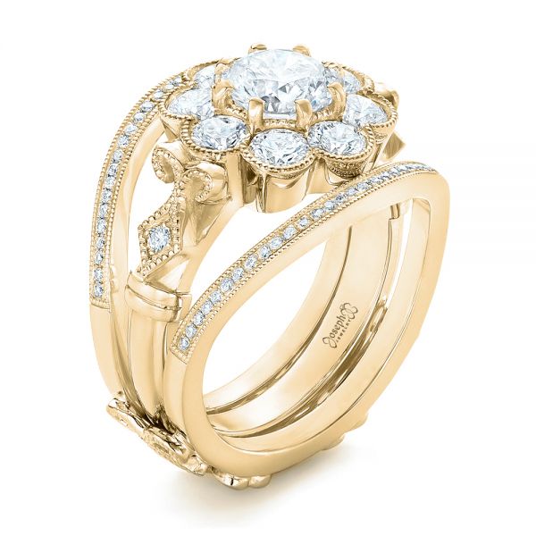 18k Yellow Gold 18k Yellow Gold Custom Diamond Interlocking Engagement Ring - Three-Quarter View -  102845