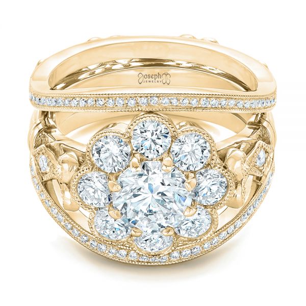 18k Yellow Gold 18k Yellow Gold Custom Diamond Interlocking Engagement Ring - Flat View -  102845