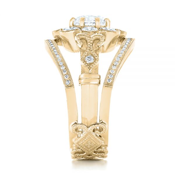 14k Yellow Gold 14k Yellow Gold Custom Diamond Interlocking Engagement Ring - Side View -  102845