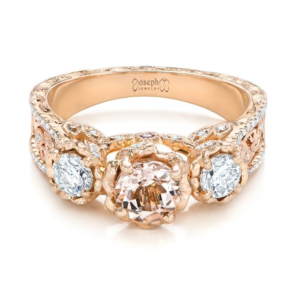 14k Rose Gold Custom Diamond Morganite And Amethyst Engagement Ring - Flat View -  102361