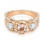 14k Rose Gold Custom Diamond Morganite And Amethyst Engagement Ring - Flat View -  102361 - Thumbnail